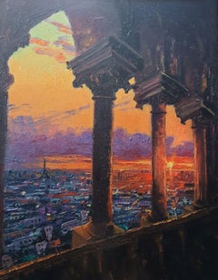 Paris viewed from the top of the Sacre Coeur, oil, Painting, Oil on Canvas
