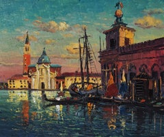 Venedig, Punta della dogana mit San Giorgio, Italien, Gemälde, Öl auf Leinwand