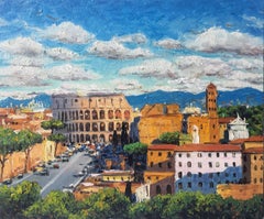 View of Rome and the Colosseum, Painting, Oil on Canvas