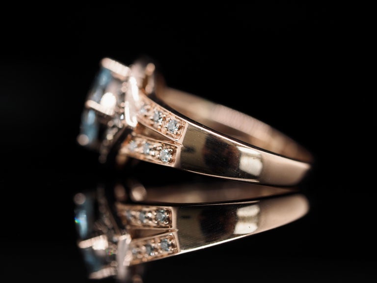 Art Deco Roberto Ricci 14 Karat Rose Gold Light Blue Topaz and Diamond Ring For Sale
