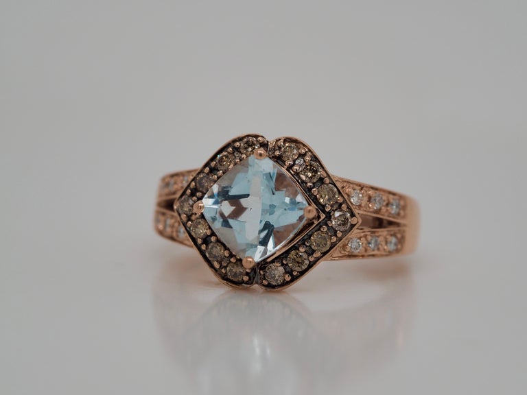Roberto Ricci 14 Karat Rose Gold Light Blue Topaz and Diamond Ring In Excellent Condition For Sale In Addison, TX