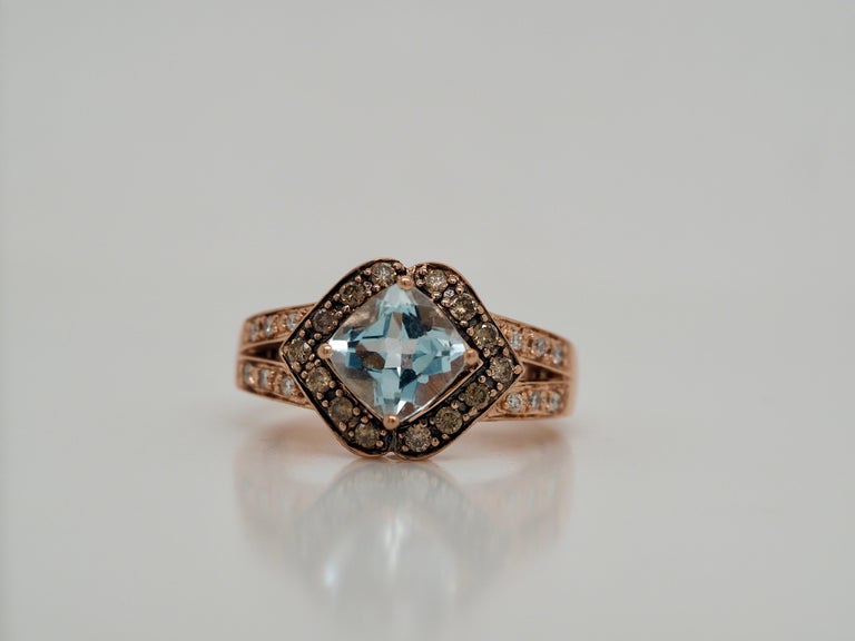Roberto Ricci 14 Karat Rose Gold Light Blue Topaz and Diamond Ring For Sale 1