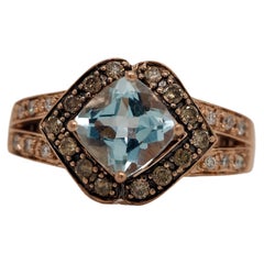 Roberto Ricci 14 Karat Rose Gold Light Blue Topaz and Diamond Ring