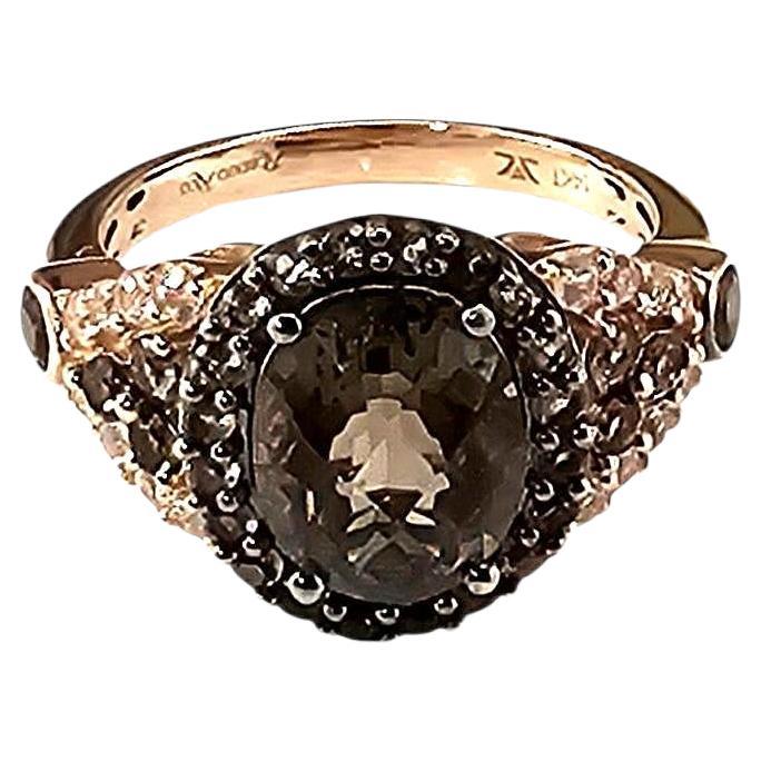 Roberto Ricci Anello in oro rosa 14K con quarzo fumé e diamanti misura 7 #23972