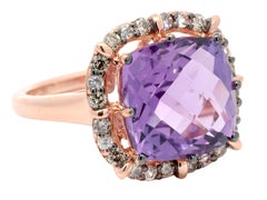 Roberto Ricci: 14 Karat Roségold Amethystring mit Halo im Kissenschliff und Schachbrettschliff