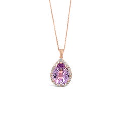 Roberto Ricci Pendant, Pink Amethyst, White Sapphire, 14 Karat Strawberry Gold