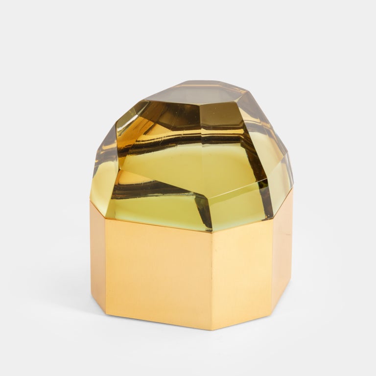 Mid-Century Modern Roberto Rida Amber 'Diamante Murano' Large Glass Box For Sale