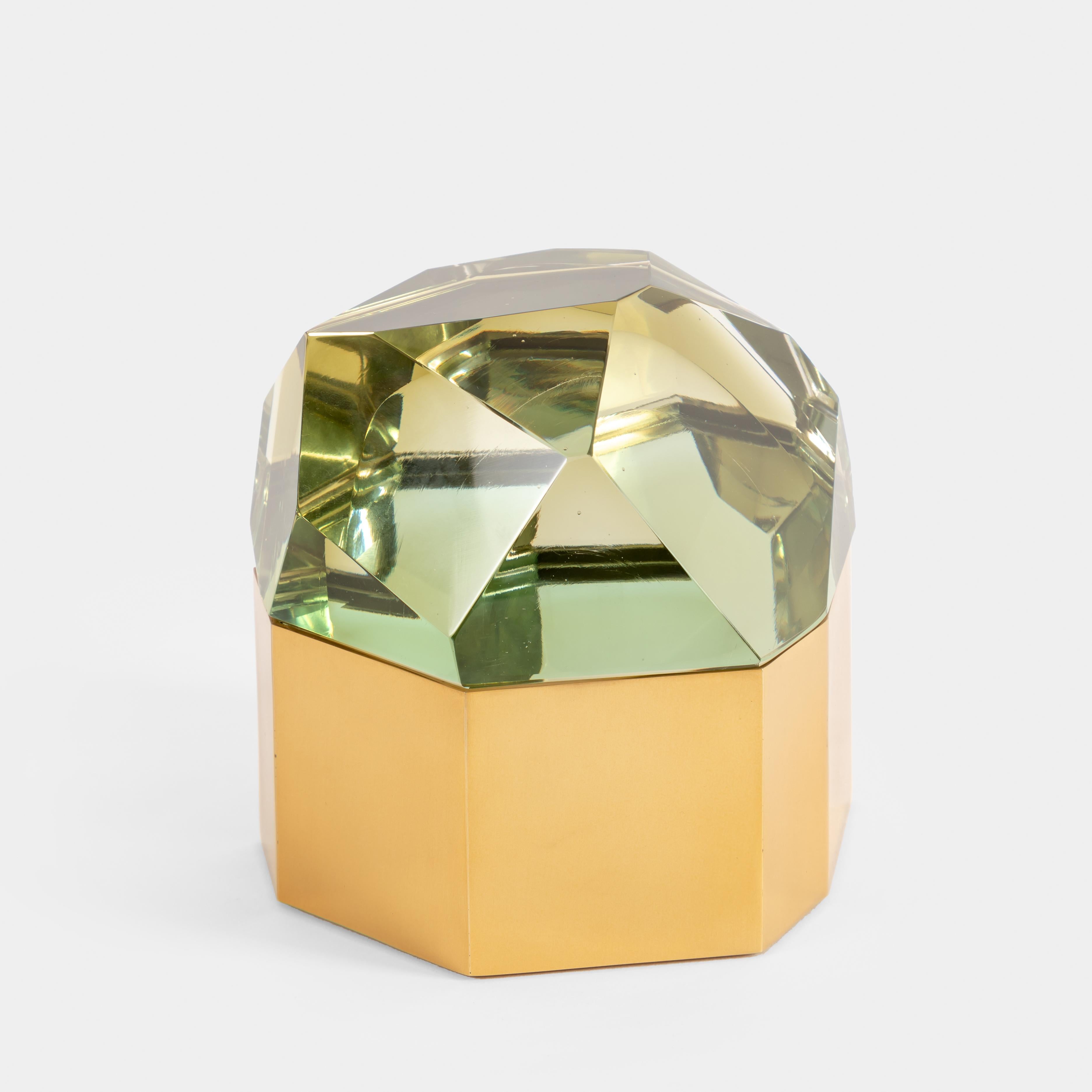Mid-Century Modern Grande boîte en verre Diamante Murano de Roberto Rida Chartreuse en vente