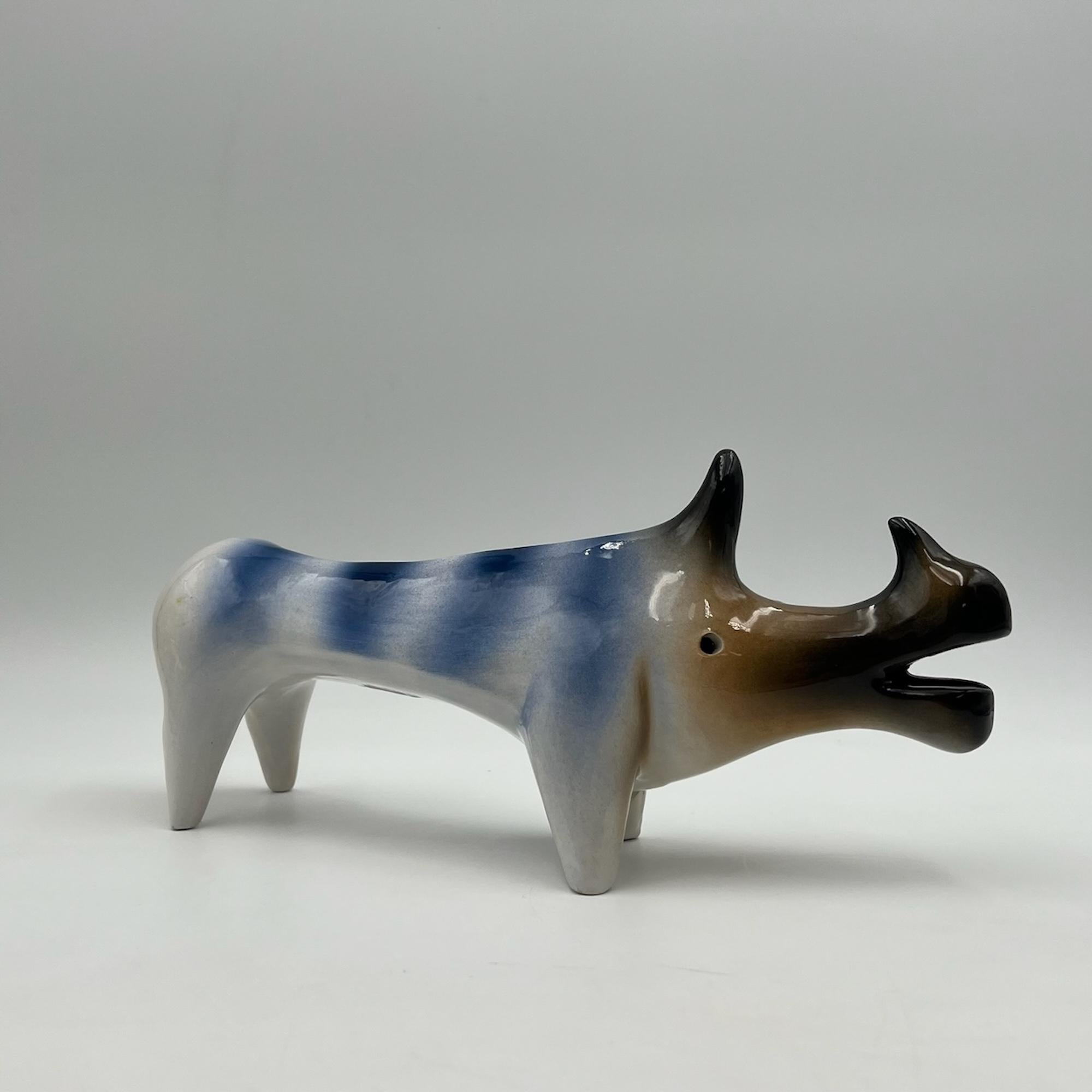 Figurine en céramique « Rhino » de Roberto Rigon, sculpture artistique fabriquée en Italie, années 1970 Bon état - En vente à San Benedetto Del Tronto, IT