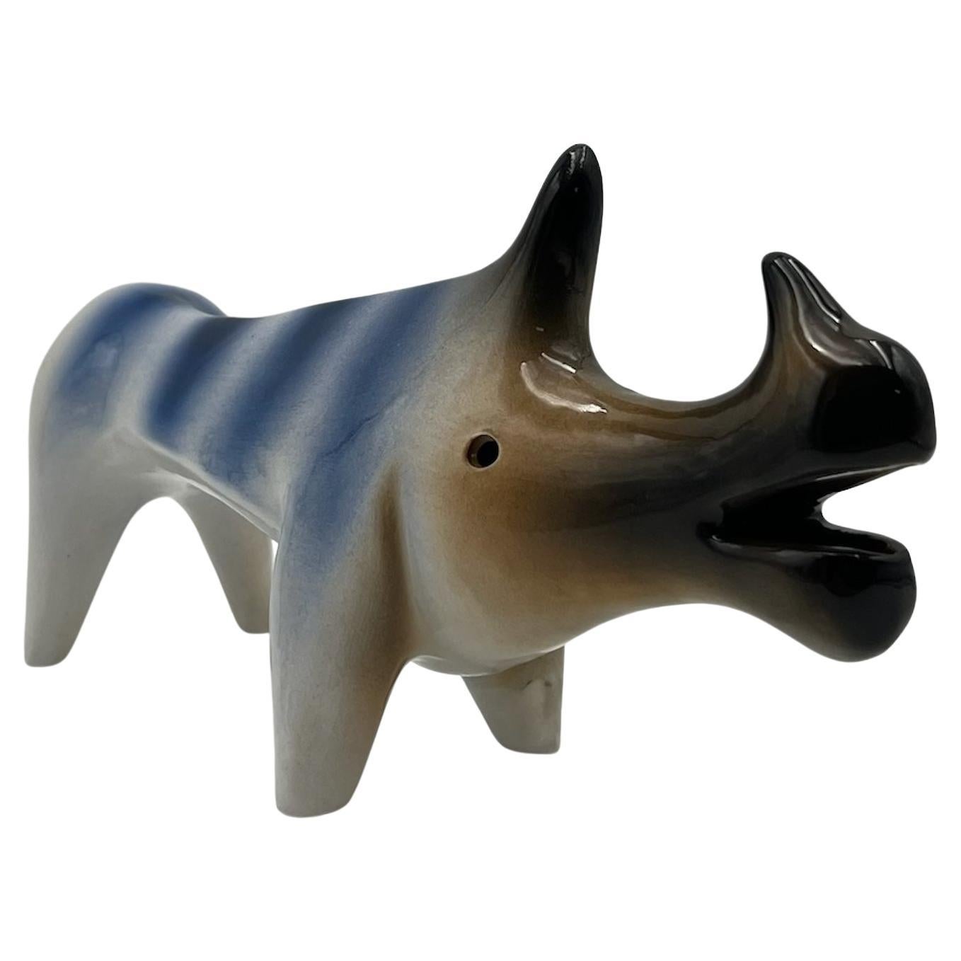 Figurine en céramique « Rhino » de Roberto Rigon, sculpture artistique fabriquée en Italie, années 1970 en vente