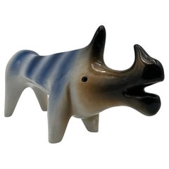 Vintage Roberto Rigon Ceramic Figurine 'Rhino' 1970s Artistic Sculpture Made in Italy