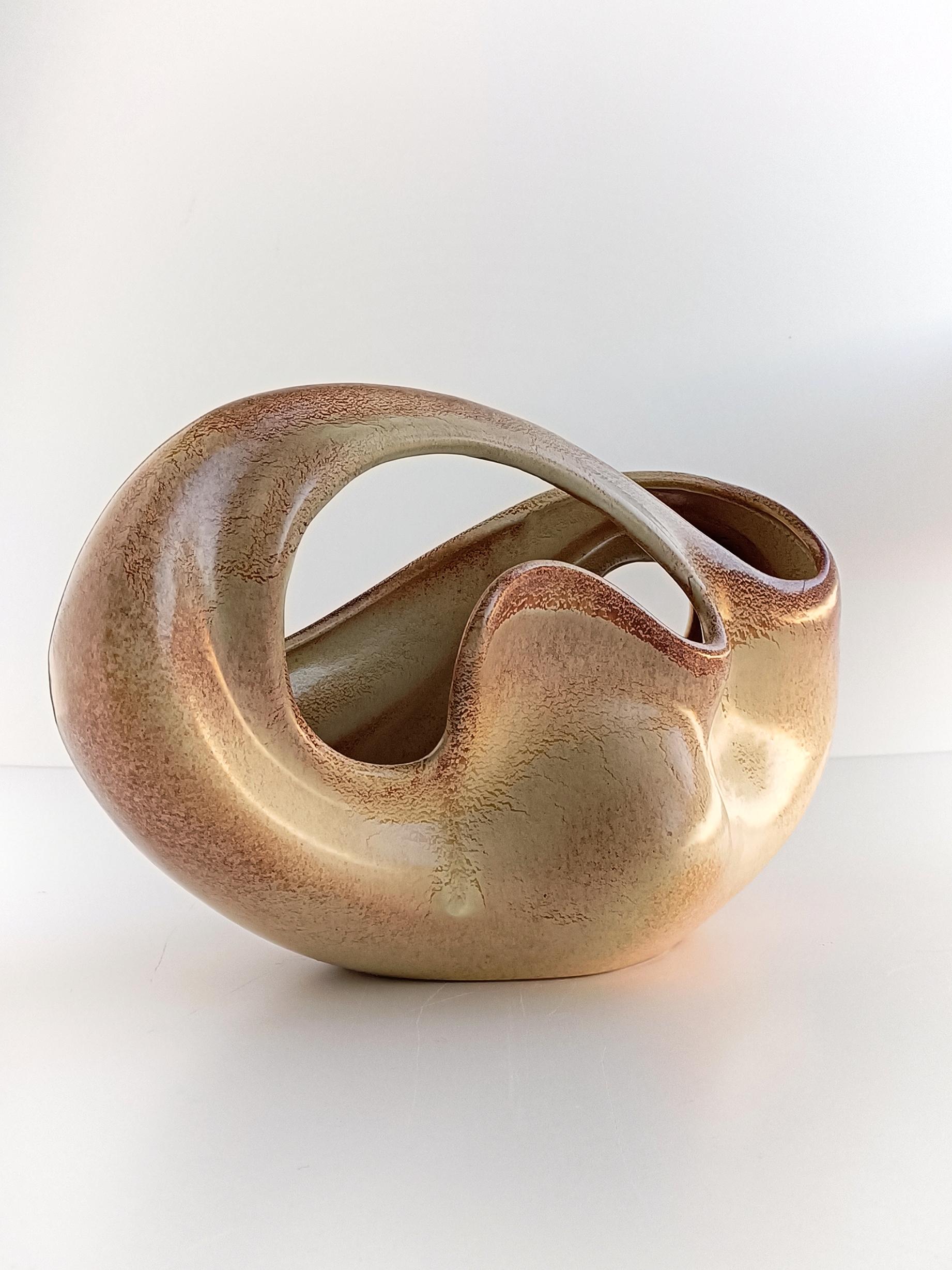 Glazed Mid Century Roberto Rigon for Bertoncello Sculptural Vintage Signed Vase, 1960s For Sale