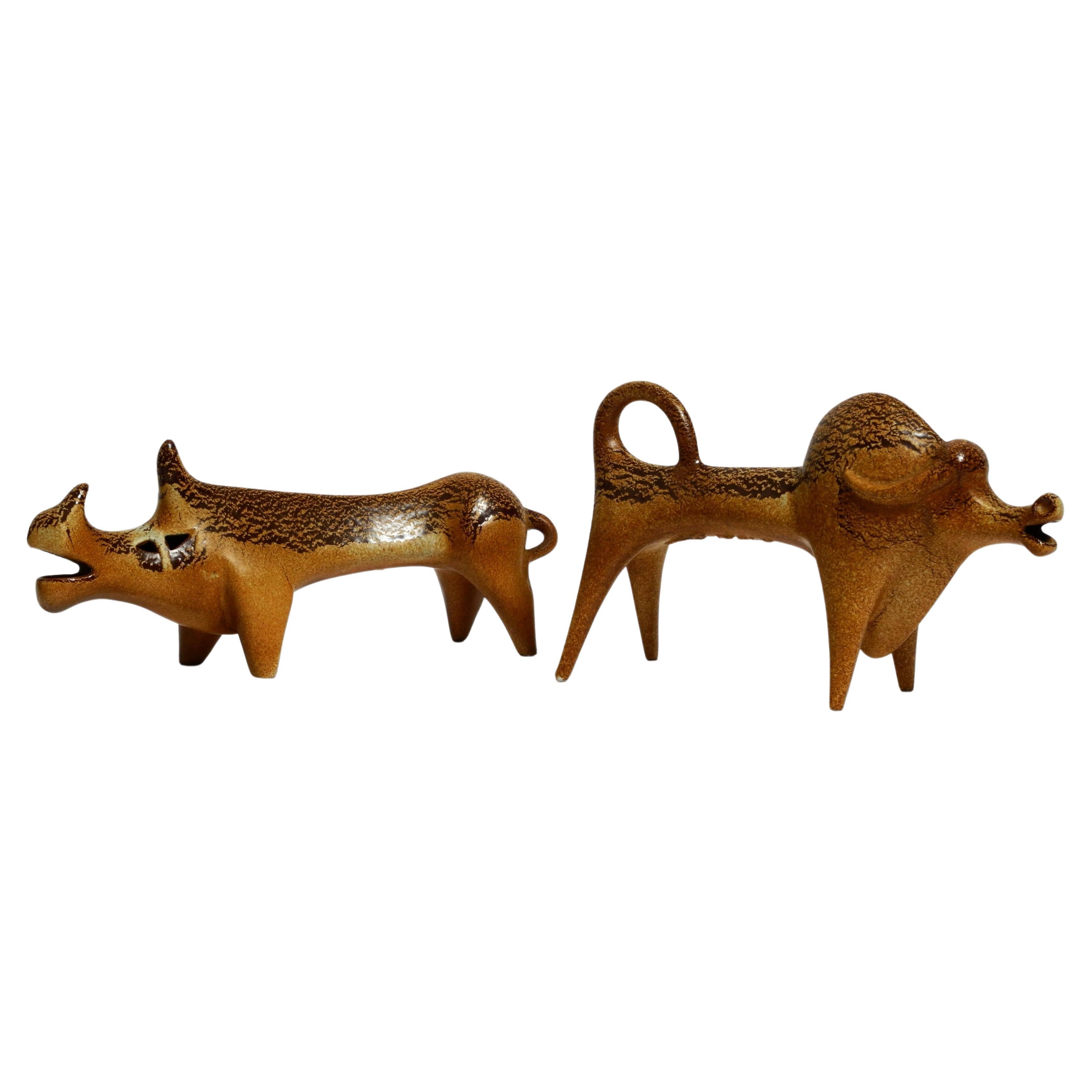 Roberto Rigon Céramique du milieu du siècle Rhinocéros Taureau Buffle Bertoncello Italie années 70