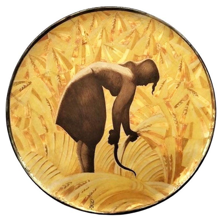 PLAQUE ASSIETTE MURALE décorative en grès oiseau par Michel