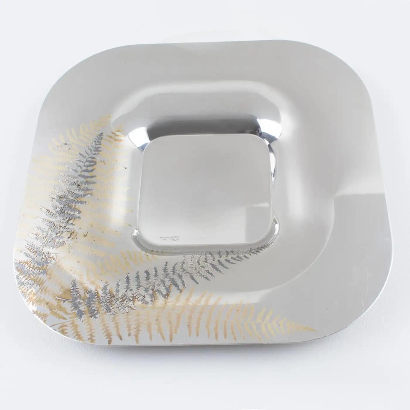 Roberto Sambonet Chrom Tafelaufsatz Servierschale Schale mit Kupfer Fern (Moderne) im Angebot