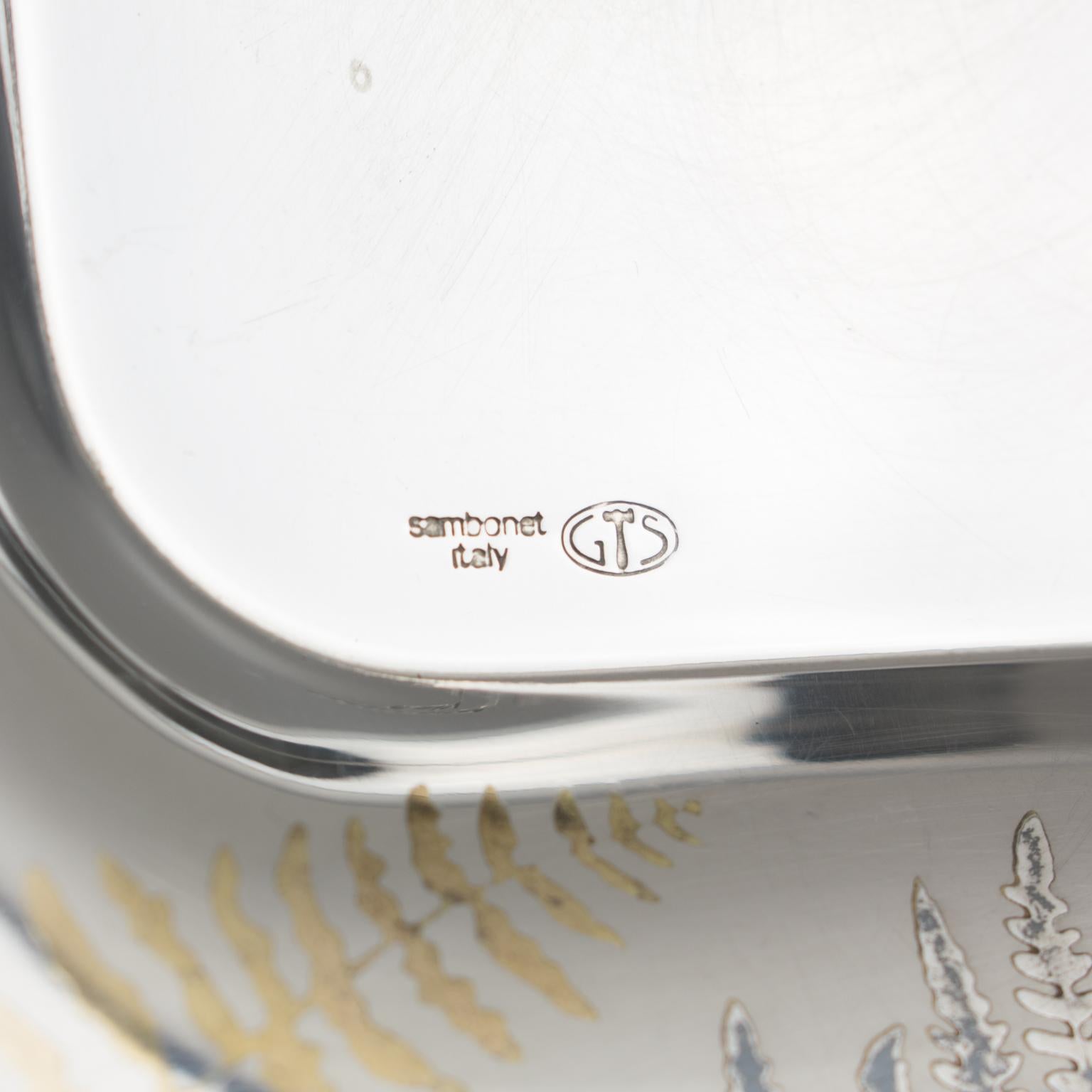 Métal Roberto Sambonet Chrome Centerpiece Serving Bowl Dish with Copper Fern en vente