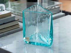 Roberto Sambonet "Cubic" Aquamarine Blown Glass Triangular Vase for Seguso, 1979