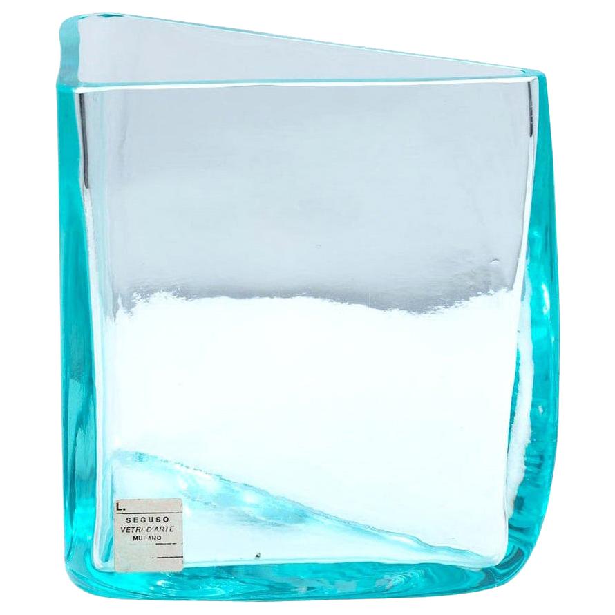 Roberto Sambonet "Cubic" Aquamarine Blown Glass Triangular Vase for Seguso, 1979 For Sale