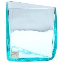 Roberto Sambonet "Cubic" Aquamarine Blown Glass Triangular Vase for Seguso, 1979