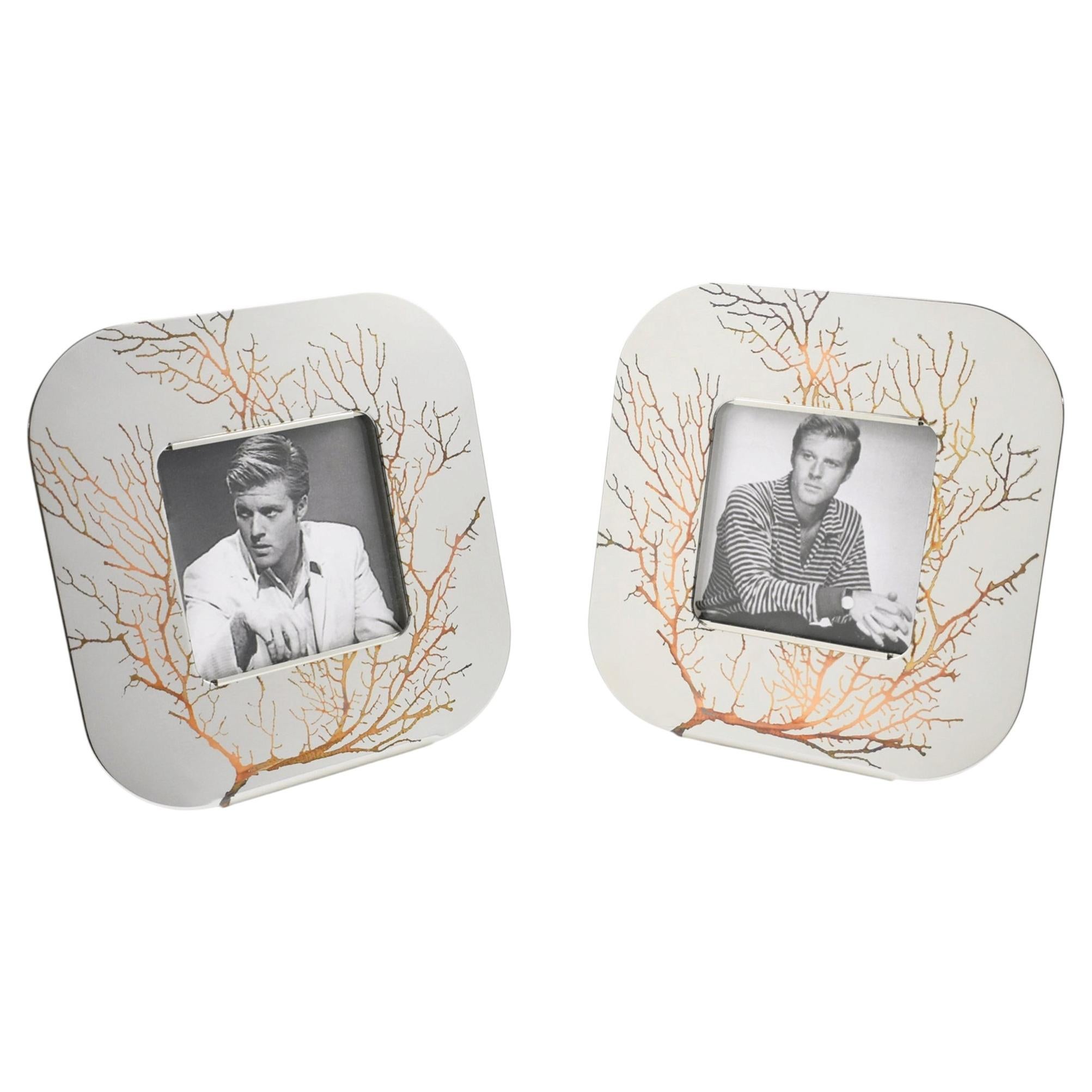 Roberto Sambonet Italy Chrome and Copper Picture Frame Set, Graffiti Collection For Sale
