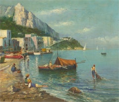 Roberto Scognamiglio (1883-1965) - Huile du milieu du 20e siècle, côte italienne