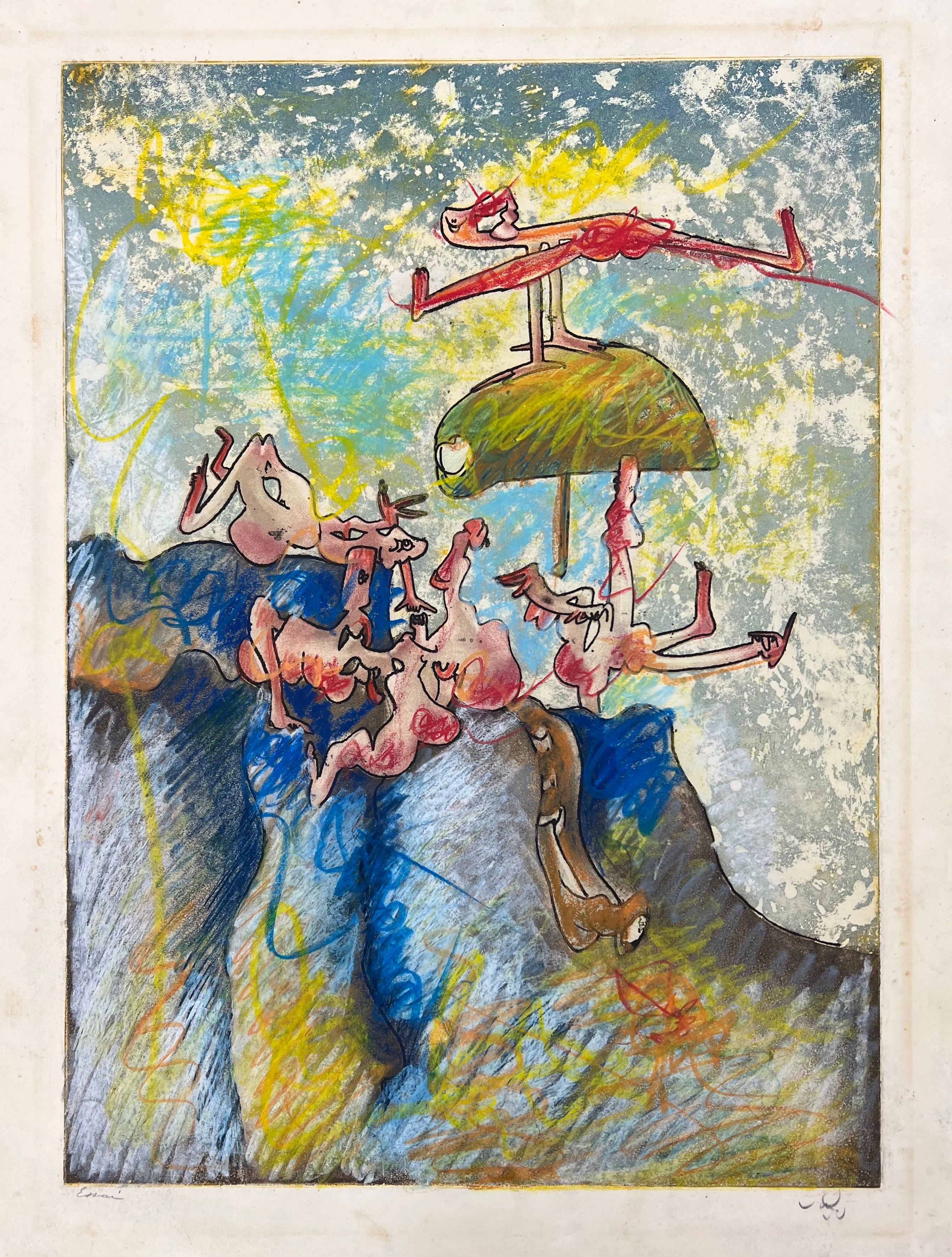 Abstract Print Roberto Sebastián Matta - Roberto Matta, "Feuilles ouvertes", 1971, eau-forte et aquatinte, signée