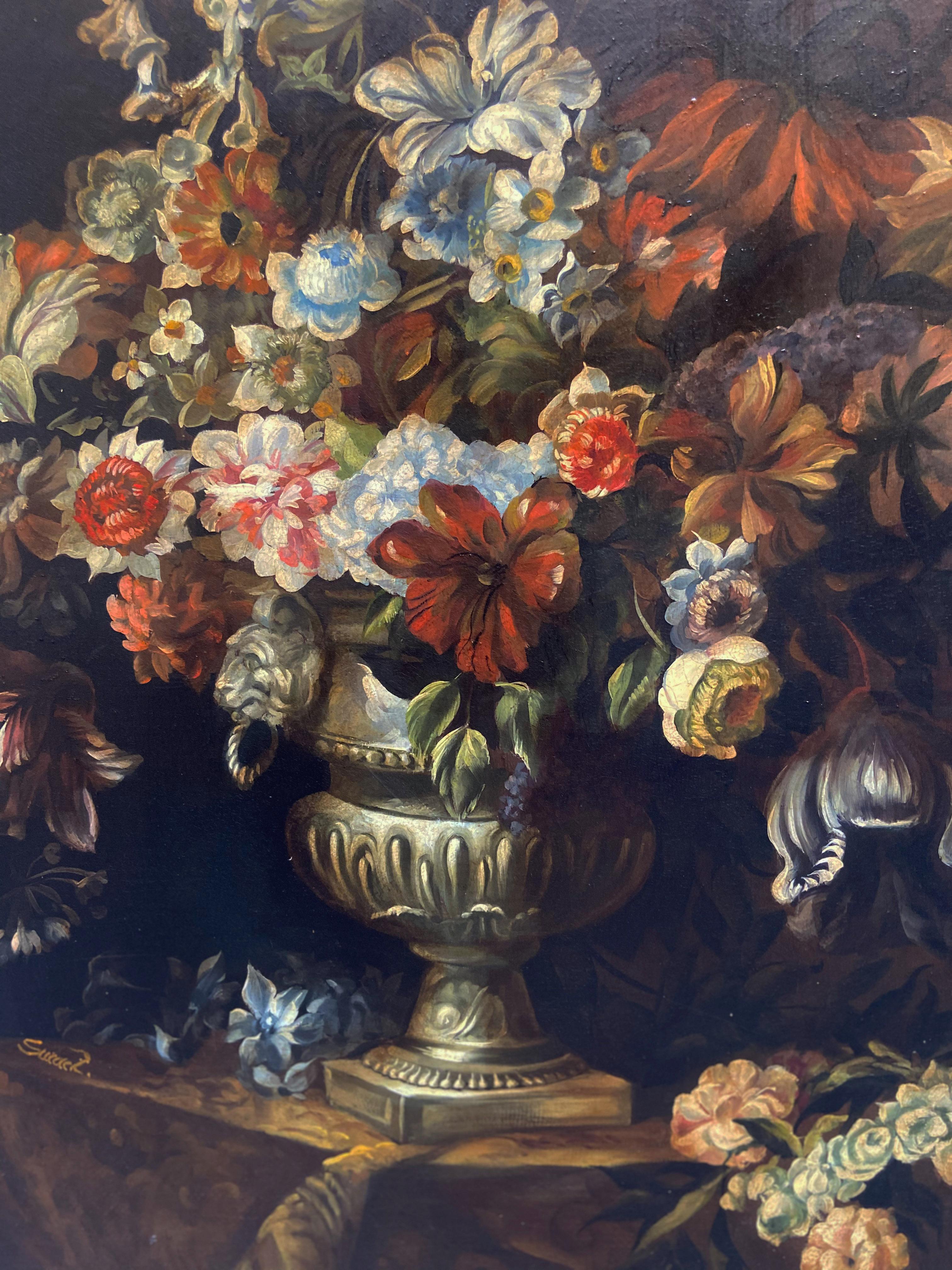 FLOWERS - Dutch Flemish School - Italian Still life Oil on Canvas Painting 5