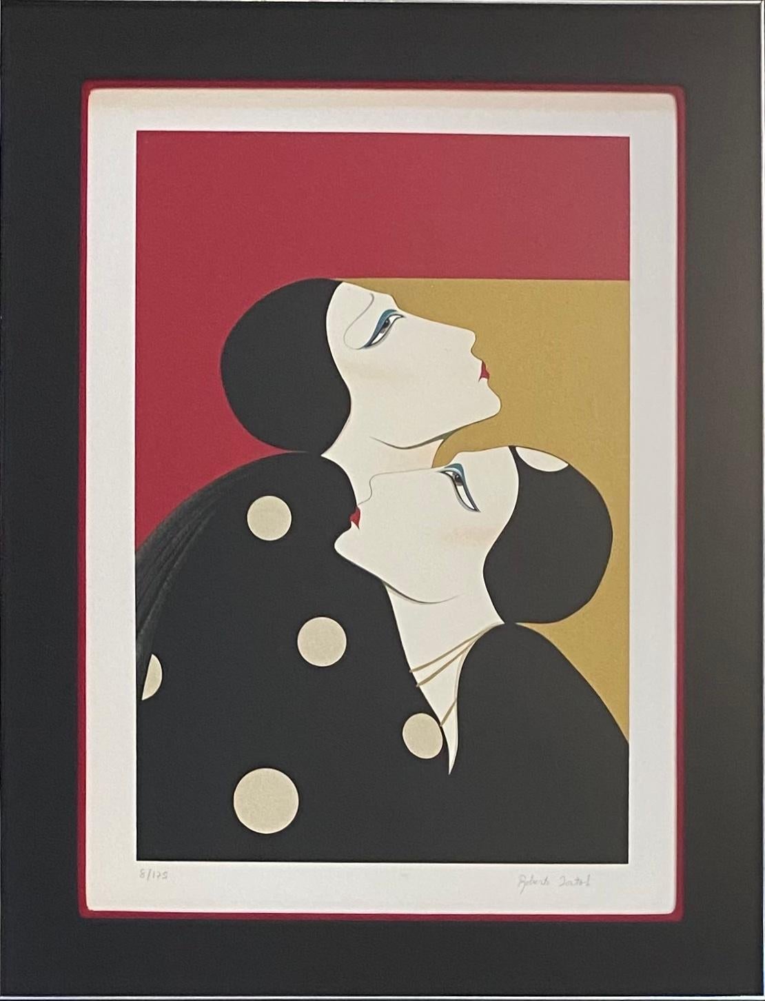 20th Century Roberto Tortoli French Art Deco Style Color Lithograph For Sale