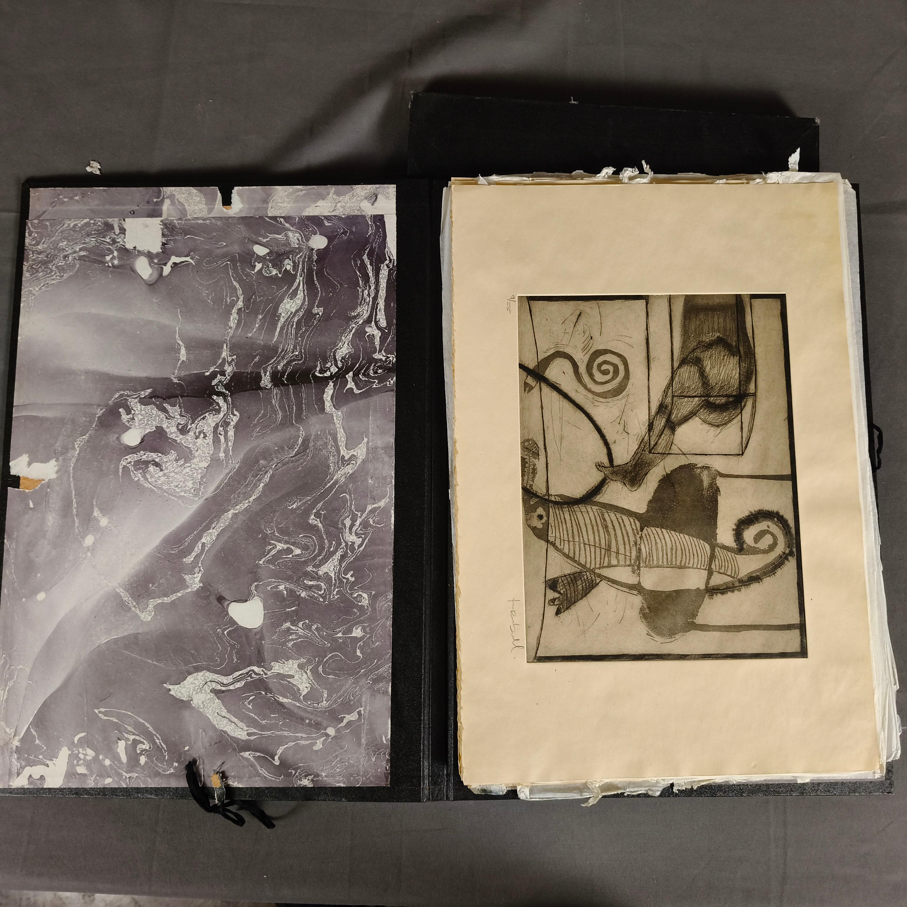 Una rara serie di 10 incisioni senza titolo del 1990 dell'artista messicano Roberto Turnbull. Le incisioni sono conservate nella cartella originale in cartone nero goffrato con lettere dorate. Tutte le incisioni appartengono a un'edizione di 25