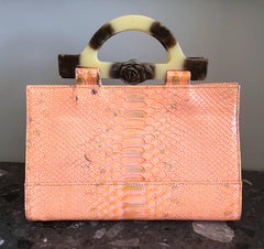 Roberto Vascon 1990s Pink Snakeskin Python One Of A Kind Satchel Handbag Purse