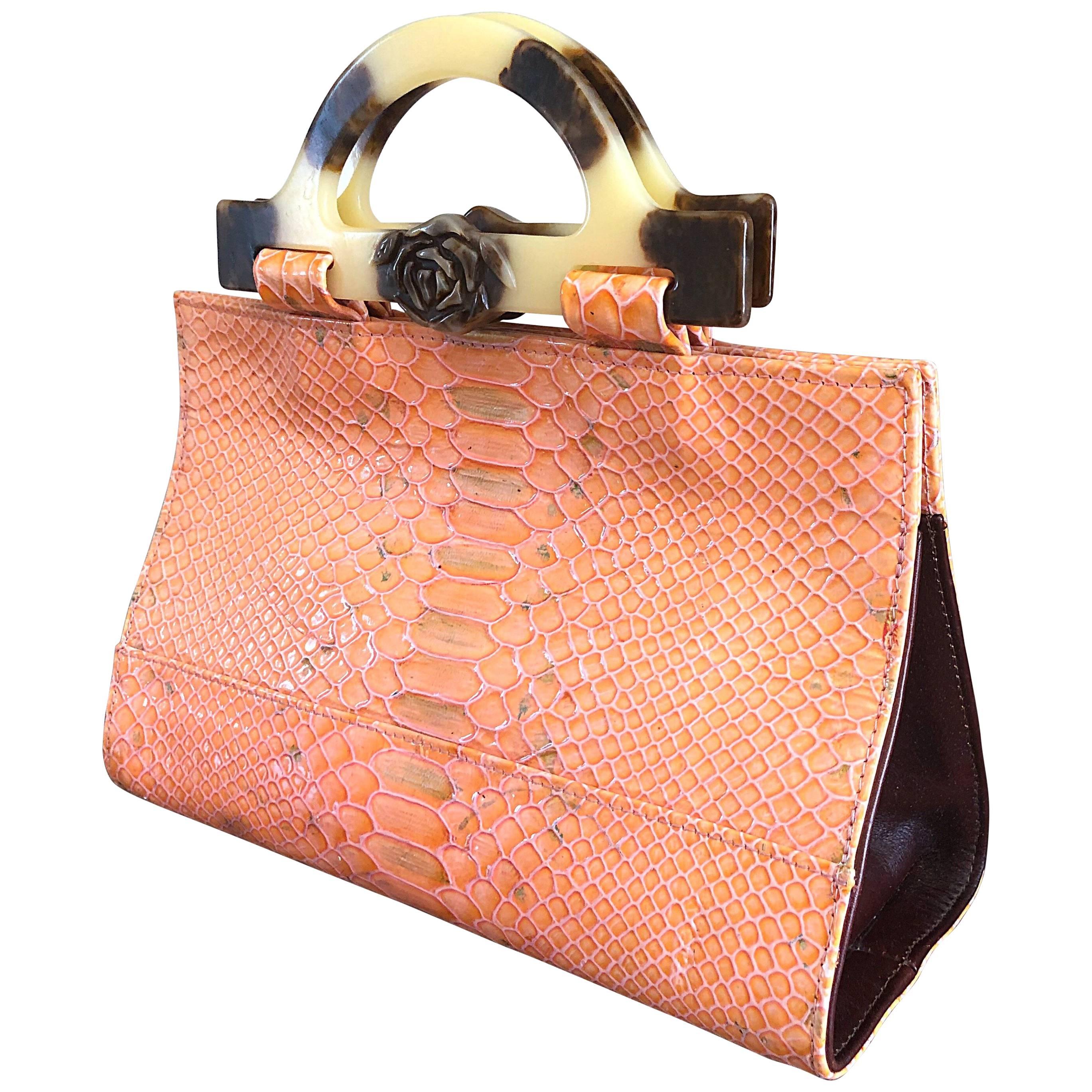Roberto Vascon 1990s Pink Snakeskin Python One Of A Kind Satchel Handbag Purse