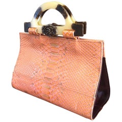 Roberto Vascon 1990s Pink Snakeskin Python One Of A Kind Satchel Handbag Purse