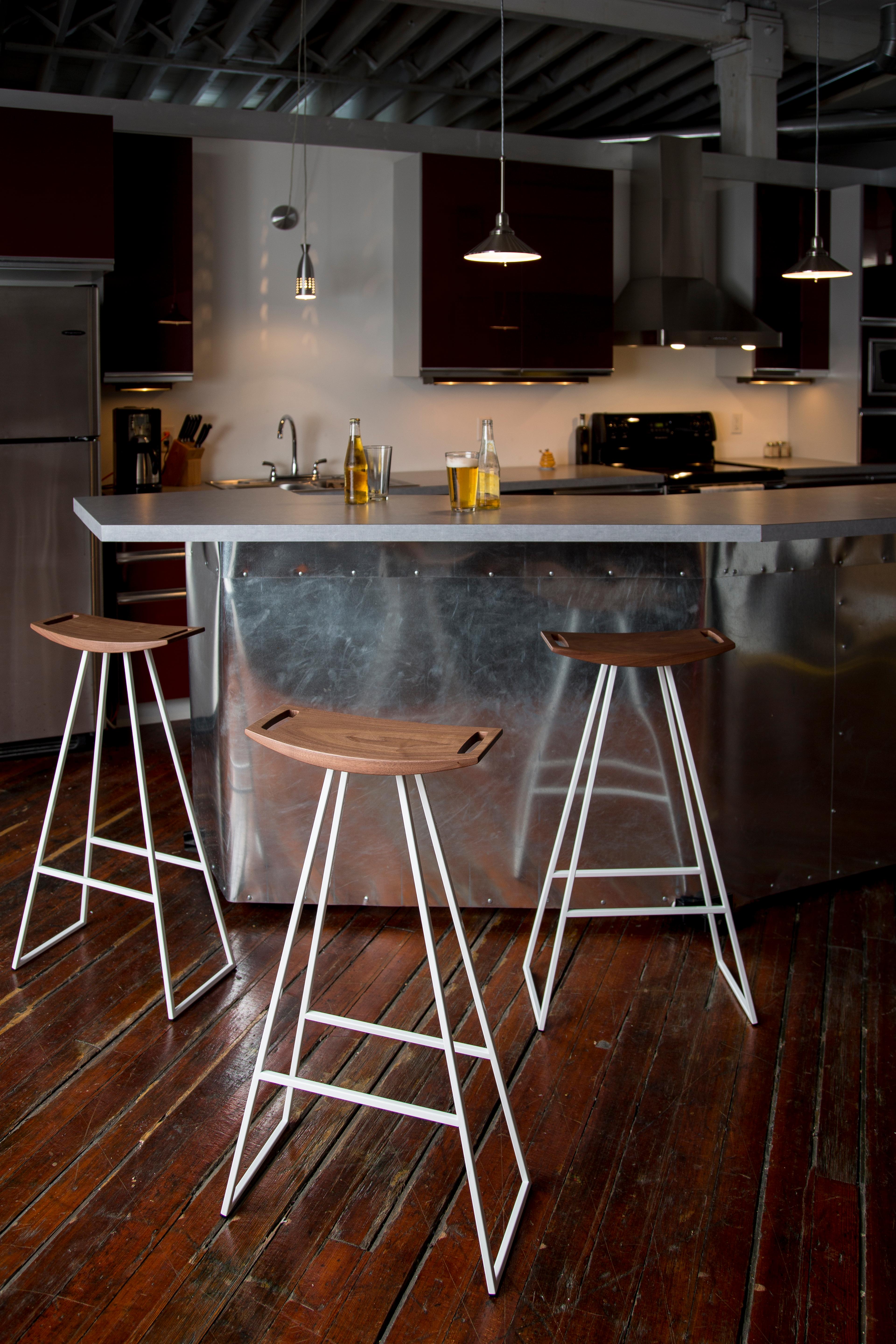 Welded Roberts Bar Stool Walnut White For Sale