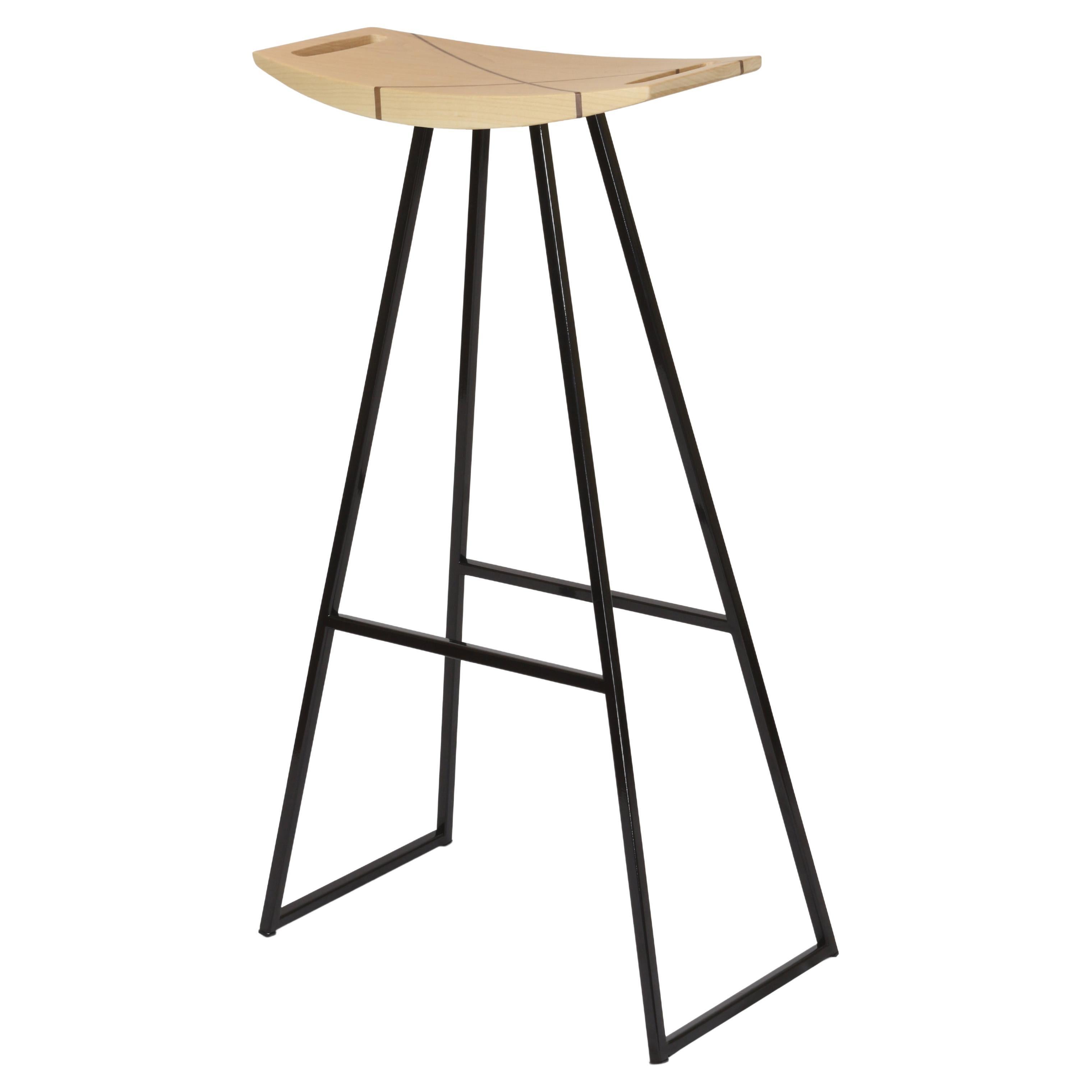 Roberts Bar Stool with Wood Inlay Maple Black For Sale