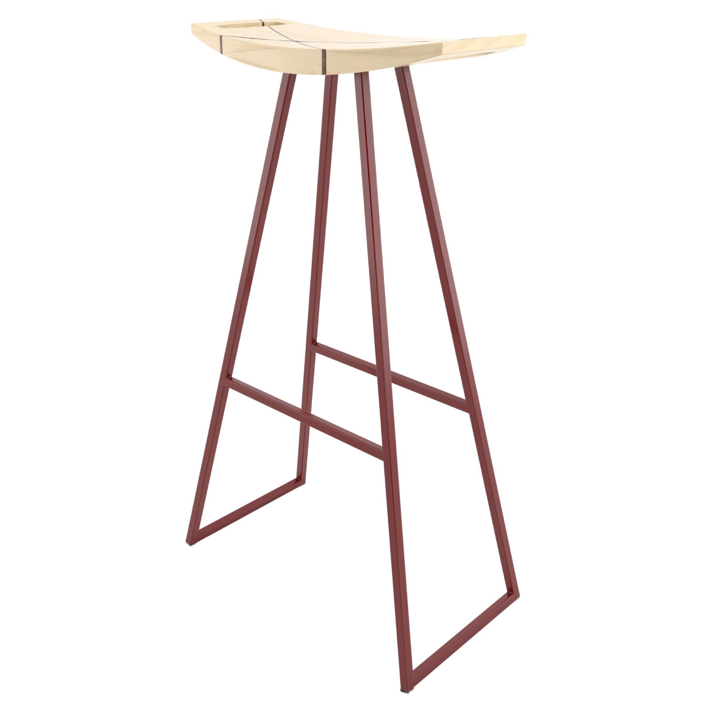 Roberts Bar Stool with Wood Inlay Maple Blood Red For Sale