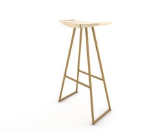 Roberts Bar Stool with Wood Inlay Maple Brassy Gold