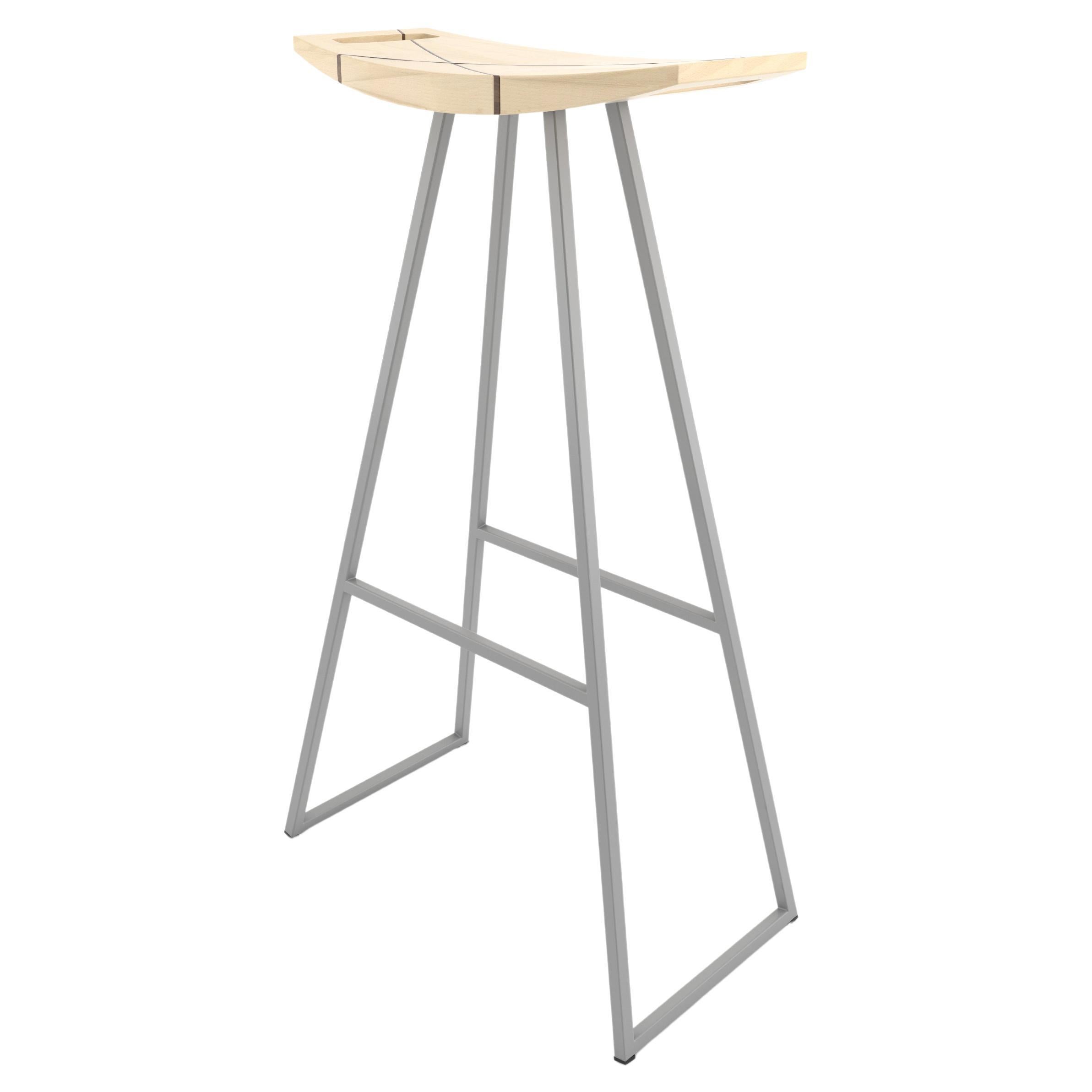 Roberts Bar Stool with Wood Inlay Maple Gray For Sale