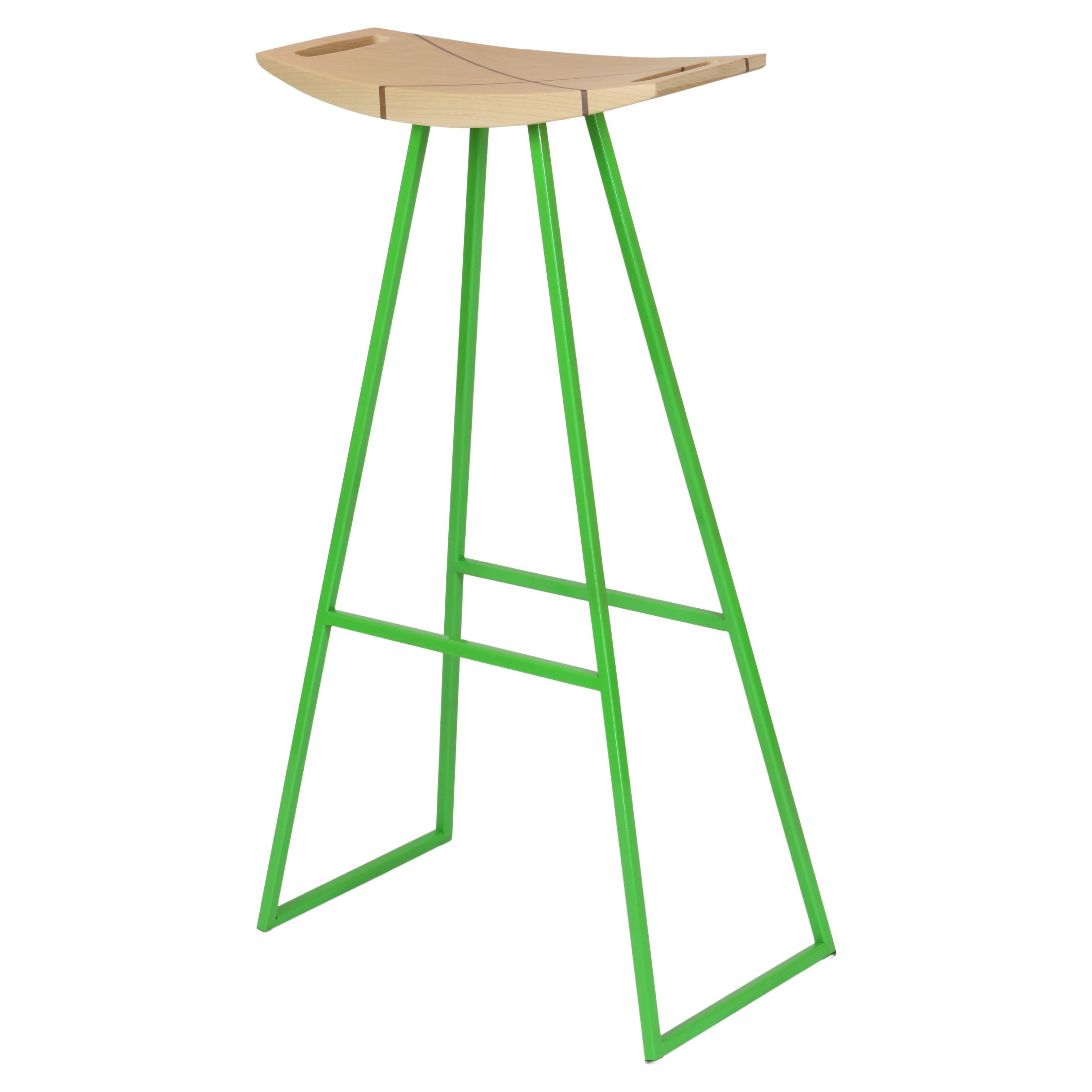Roberts Bar Stool with Wood Inlay Maple Green