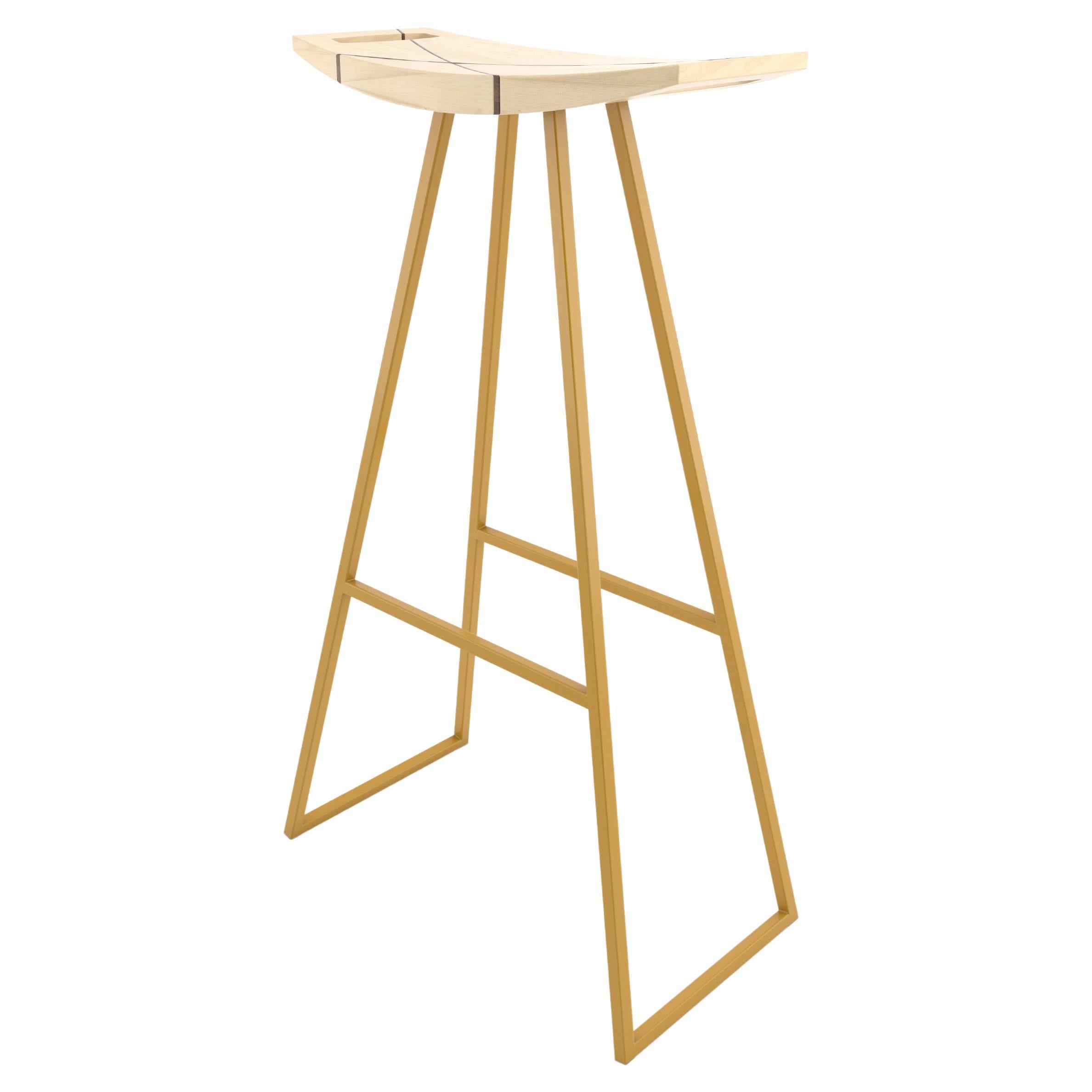 Roberts Bar Stool with Wood Inlay Maple Mustard For Sale