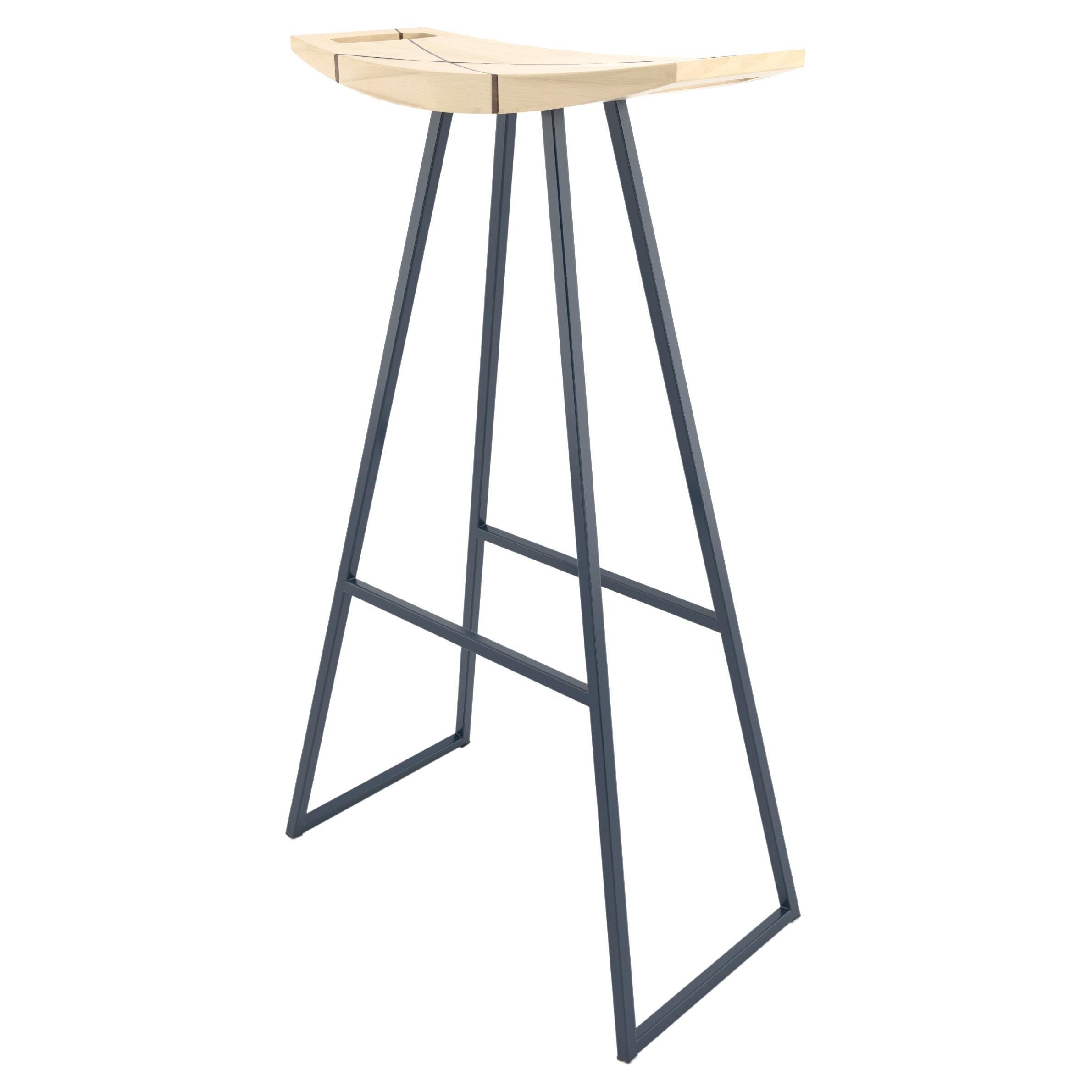 Roberts Bar Stool with Wood Inlay Maple Navy For Sale
