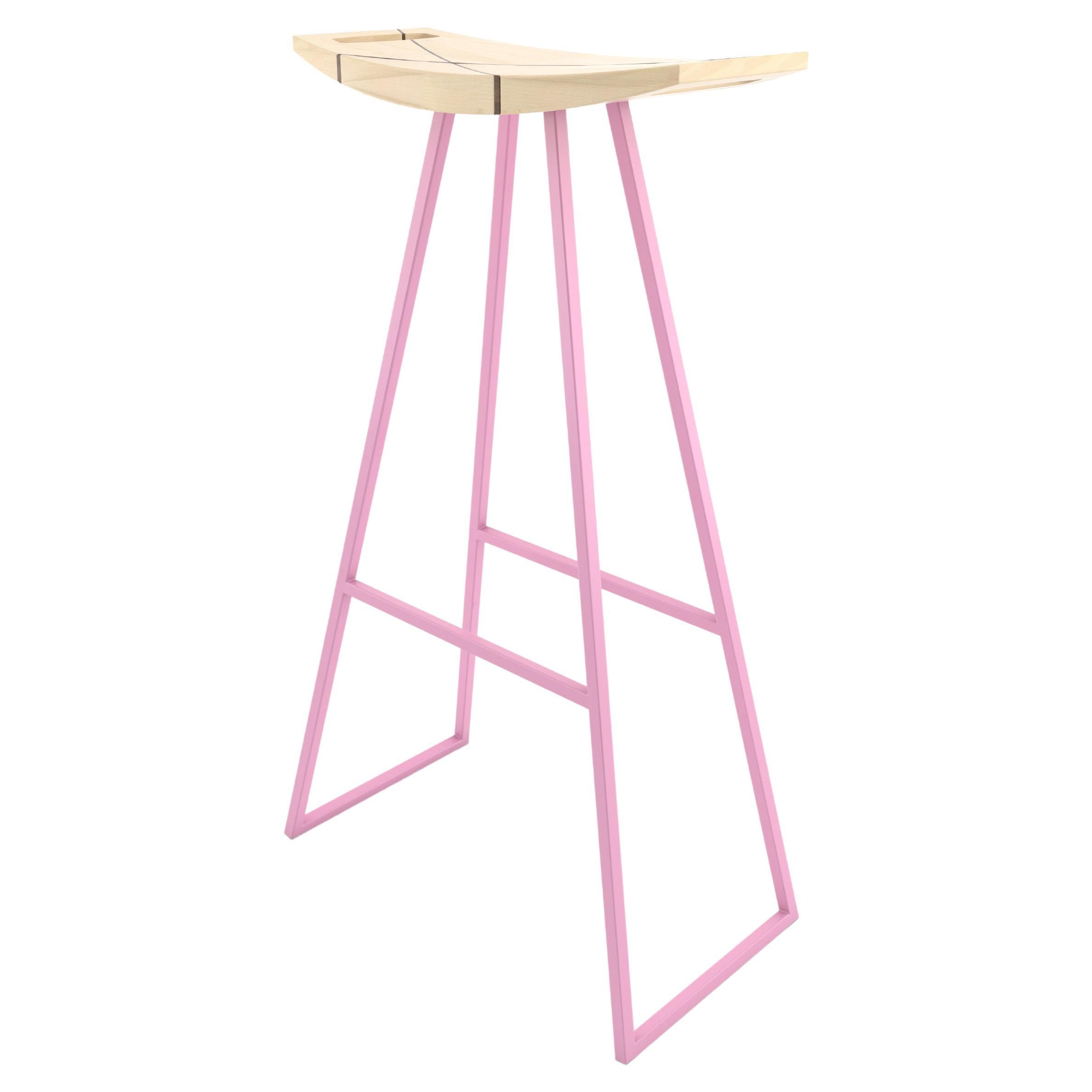 Roberts Bar Stool with Wood Inlay Maple Pink