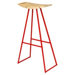 Roberts Bar Stool with Wood Inlay Maple Red
