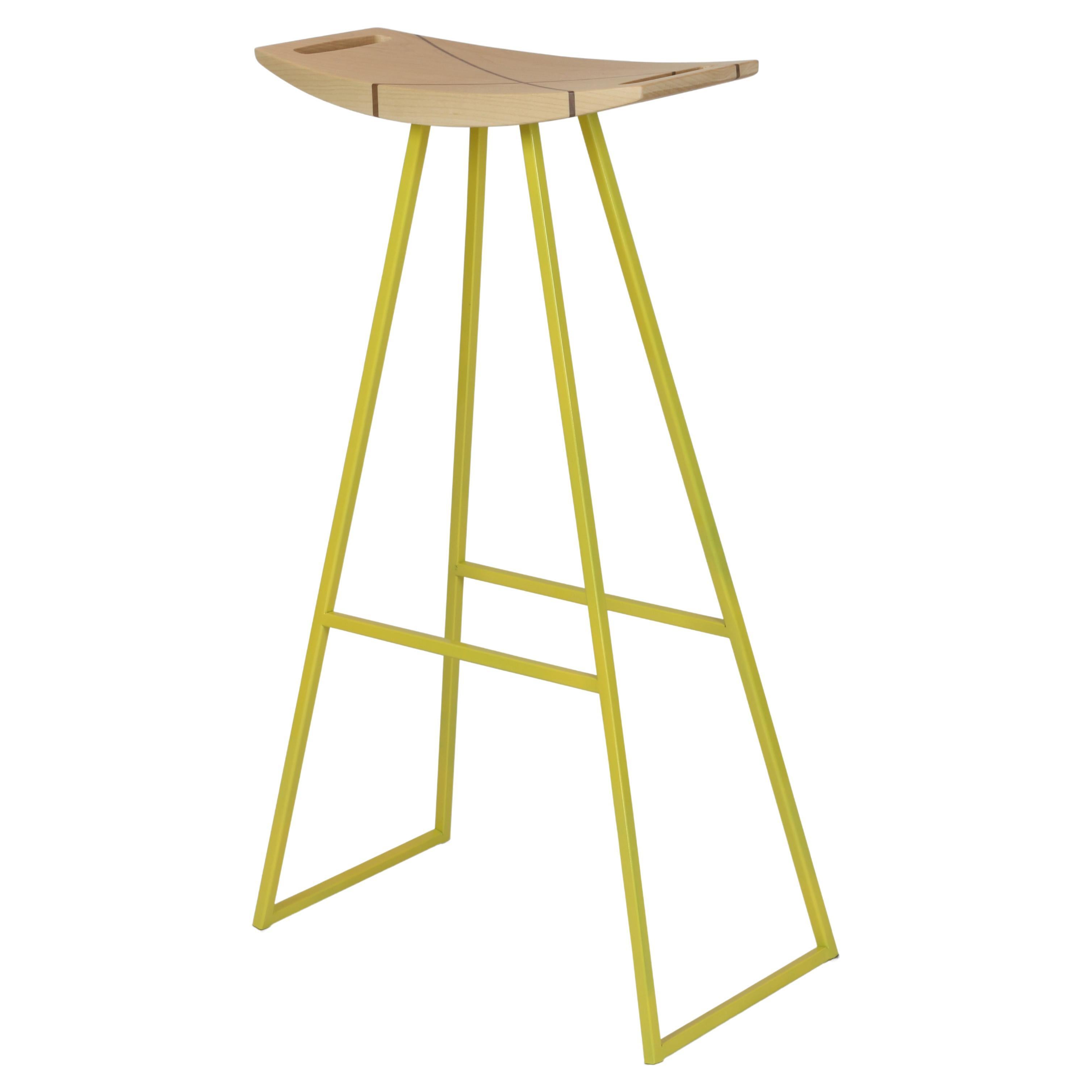 Roberts Bar Stool with Wood Inlay Maple Yellow For Sale