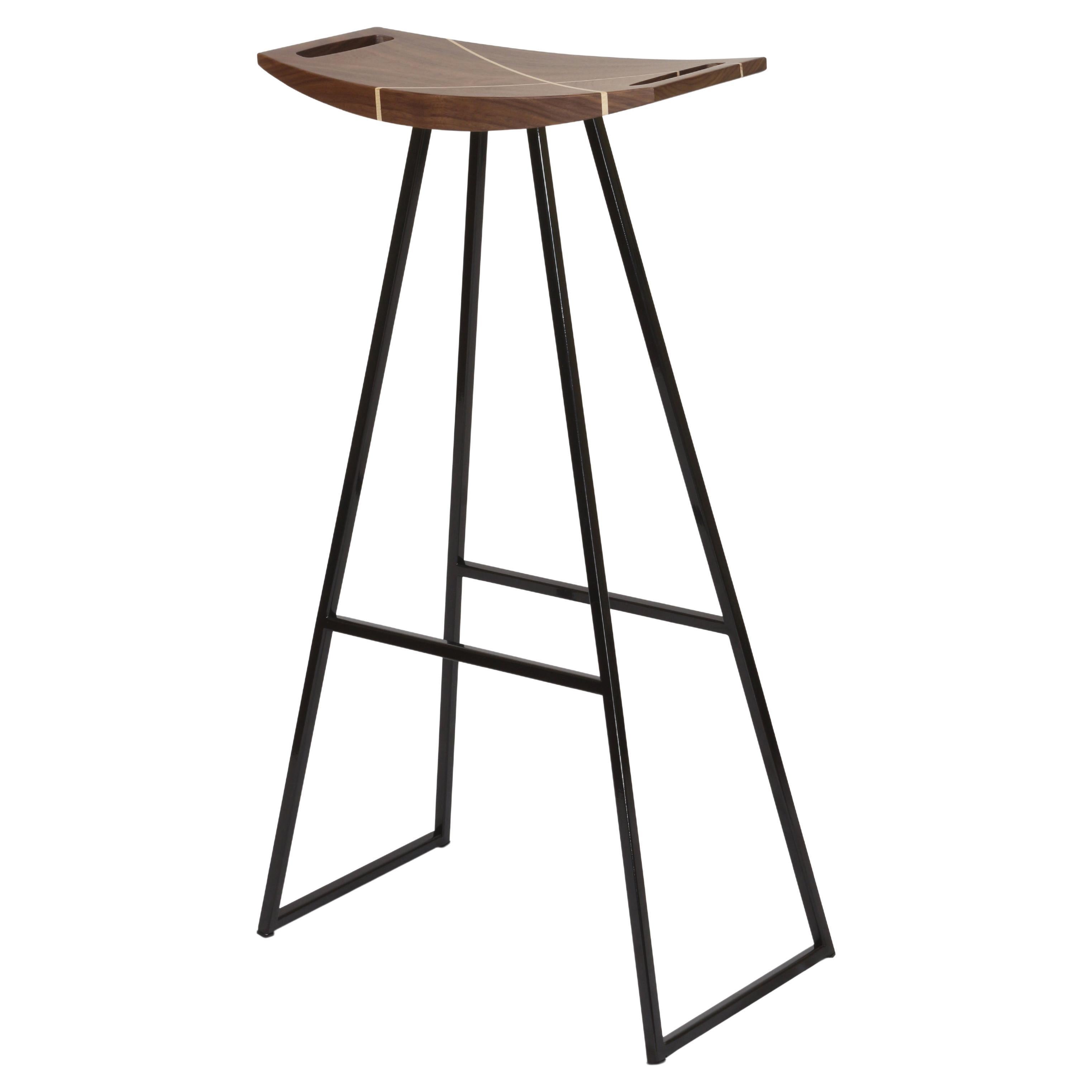 Roberts Bar Stool with Wood Inlay Walnut Black For Sale