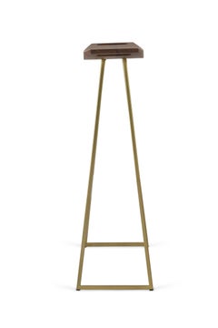Roberts Bar Stool with Wood Inlay Walnut Brassy Gold