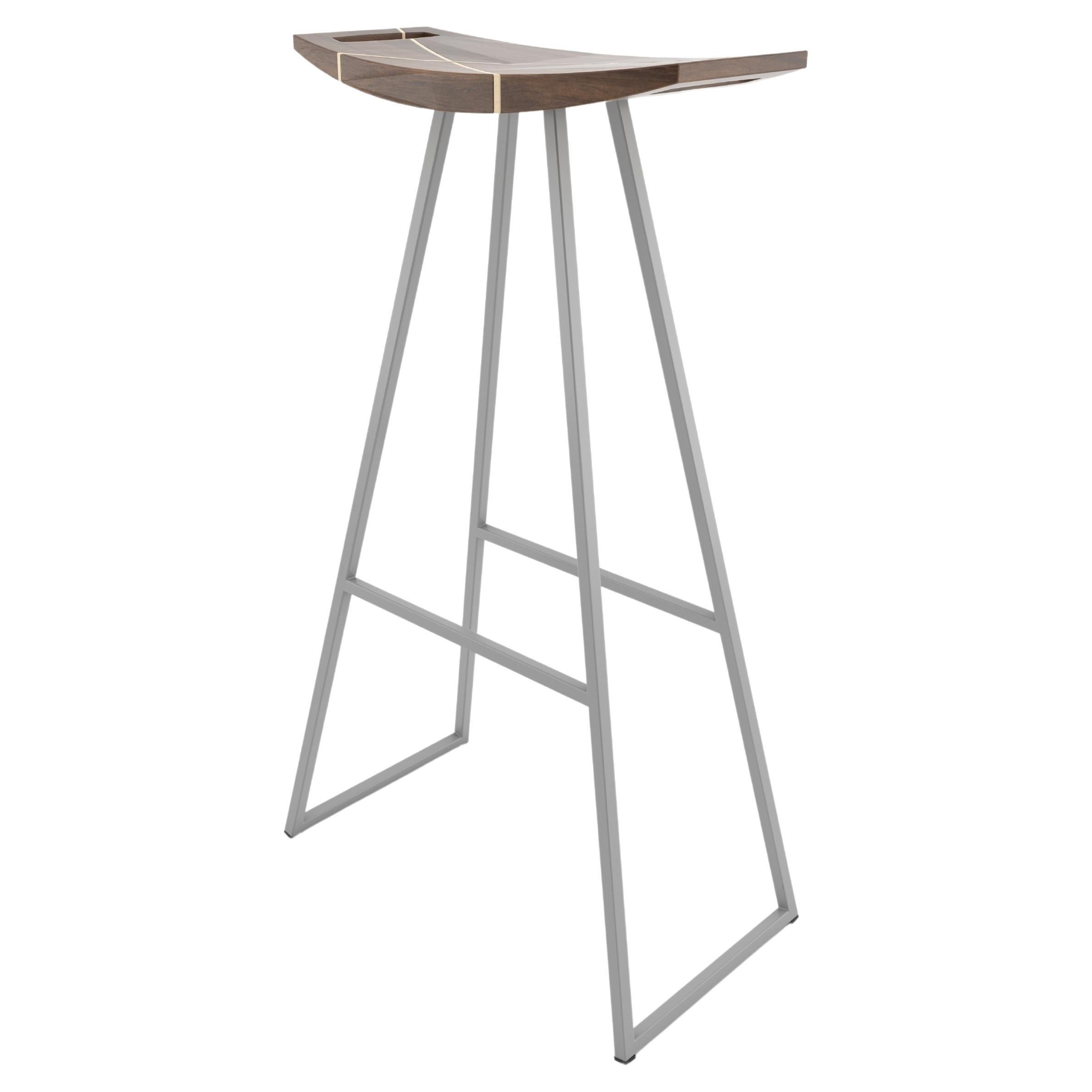 Roberts Bar Stool with Wood Inlay Walnut Gray For Sale