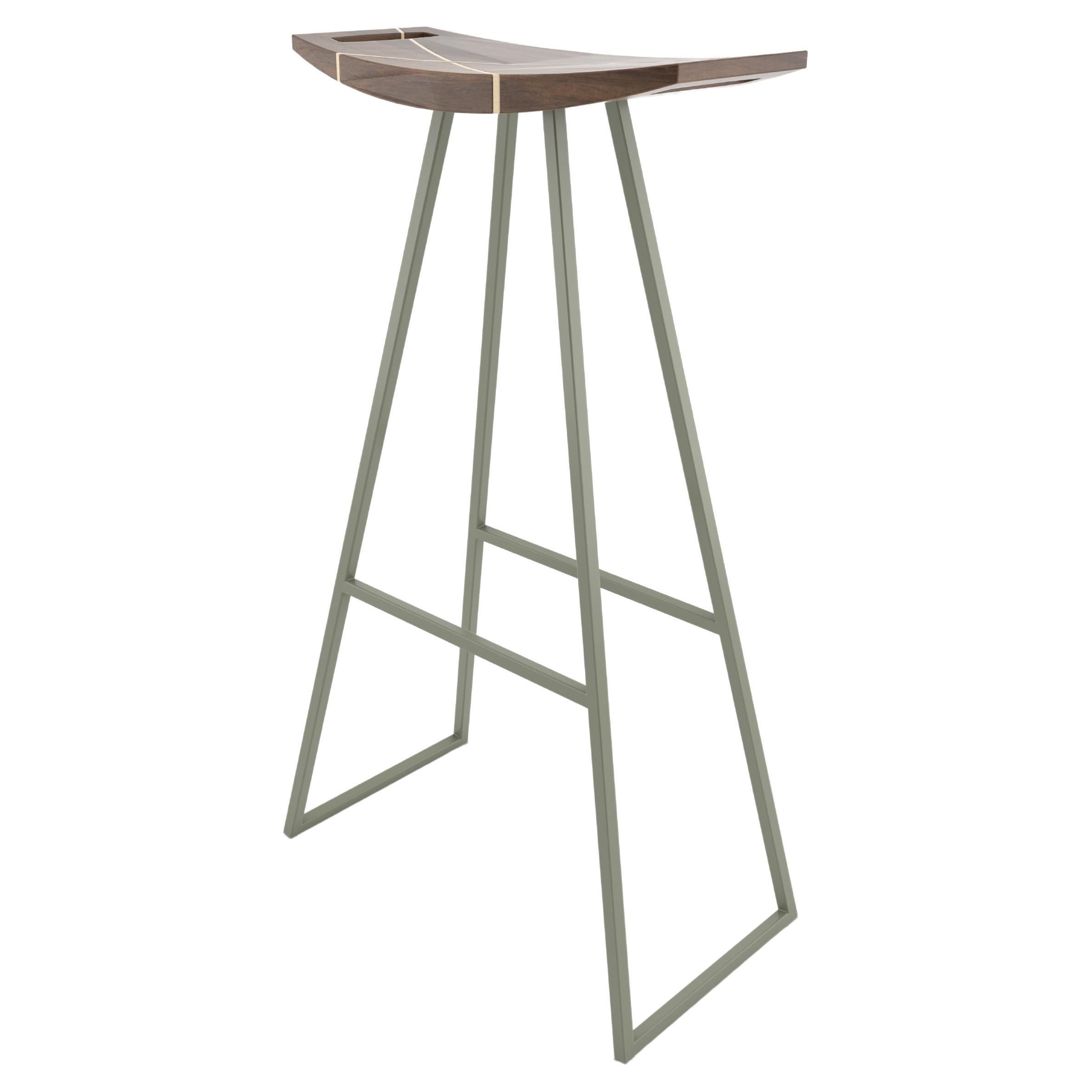 Roberts Bar Stool with Wood Inlay Walnut Prairie Green For Sale