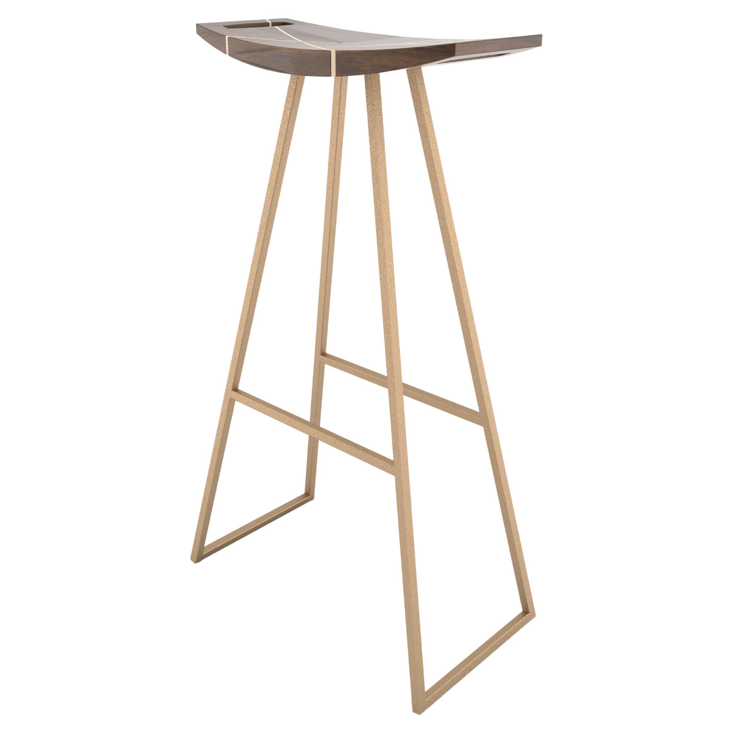Roberts Bar Stool with Wood Inlay Walnut Rose Copper For Sale