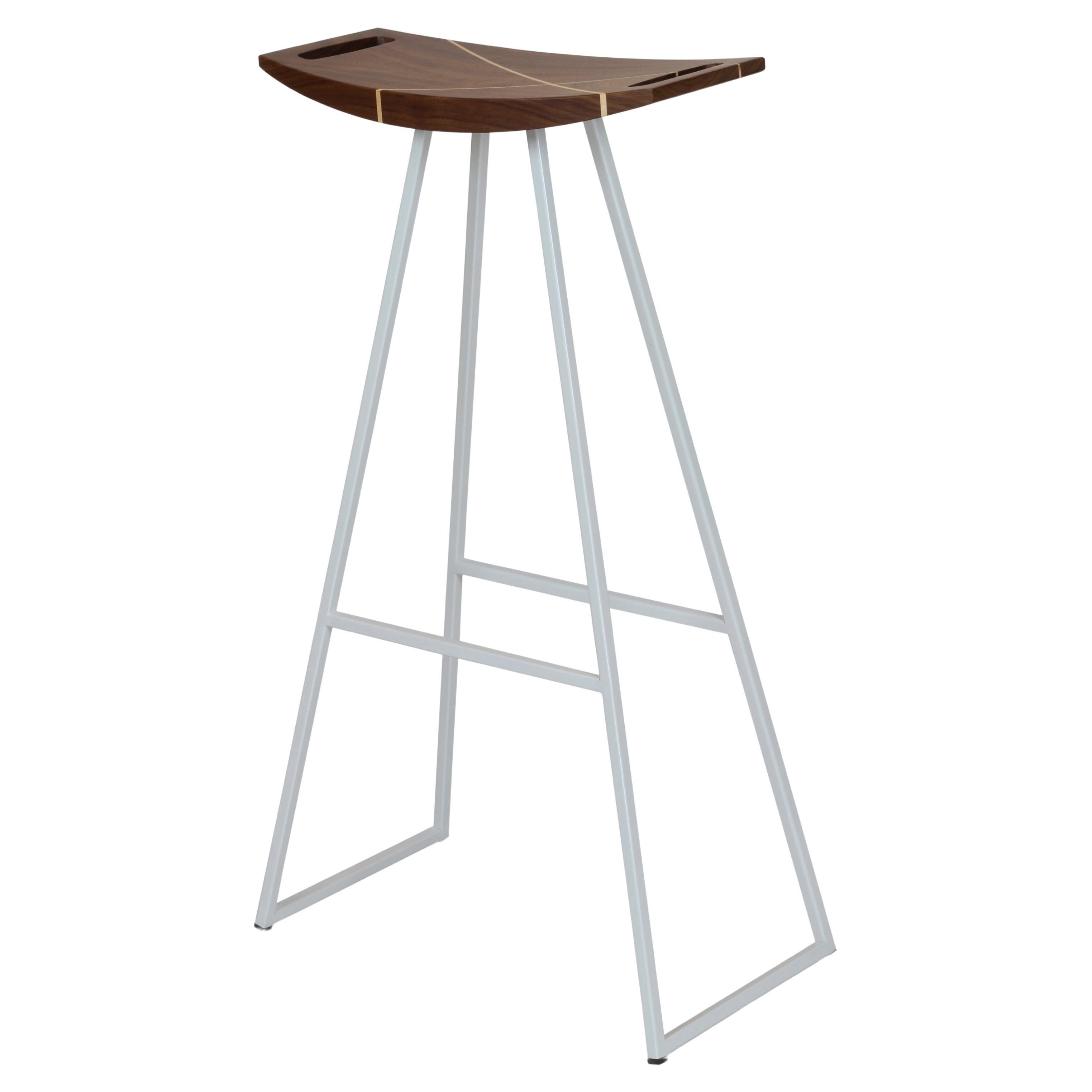 Roberts Bar Stool with Wood Inlay Walnut White For Sale