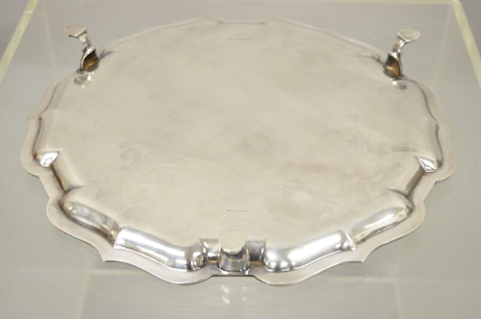Roberts & Belk England Silver Plate Regency Square Footed Scalloped Tray In Good Condition In Philadelphia, PA